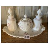 4 PIECE WESTMORELAND DRESSER SET HAND PAINTED