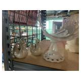 MILK GLASS CENTER PC. DISH AND 2 SWANS