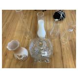 GLASS OIL LAMP W/ DAMAGE ON TOP OPENING AND