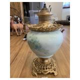 HAND PAINTED BASE VINTAGE OIL LAMP