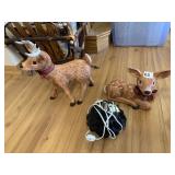 TWO CERAMIC DEER AND LIGHT UP TREE BASE