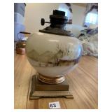 HAND PAINTED OIL LAMP W/ BARN SENE
