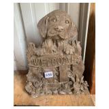 BROWN CEMENT WELCOME SIGN WITH DOG HEAVY