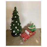 CERAMIC TREE AND ELF IN CAR