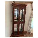 CHERRY 4 DOOR BEVELED GLASS CURIO CABINET W/