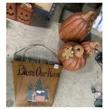 BLESS OUR HOME WALL BASKET, AND 3 PUMPKINS