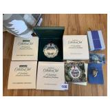 4 LONGABERGER ORNAMENTS 1996-99 & AVON LIGHT UP