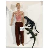 KEN DOLL WITH KNITTED PANTS, RUBBER ALLIGATOR,