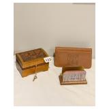 ENGRAVED BOX WITH KEY, LETTER HOLDER, LEATHER