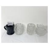 3 TOOTHPICK HOLDERS AND ONE MINI MUG