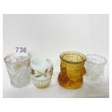 FOUR ANTIQUE TOOTHPICK HOLDERS INCLUDING TURKEY