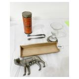 HEAVY METAL DOG FIGURE, TONGS, TIN WITH FRESH