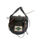 LEATHER SADDLE BAG WITH BEAD WORK FRONT 8.25X8
