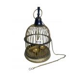 BIRD CAGE 14IN H BRASS AND IRON 9IN WITH PERCHES