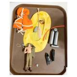 GI JOE DOLL W/O HEAD, LIFEBOAT, VEST, TANK ETC.
