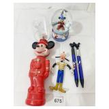 DISNEY PLASTIC BOTTLE, SNOW GLOBE, PENS, ETC.