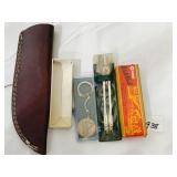 PROTRACTOR, YMCA KEY CHAIN, & KNIFE SHEATH