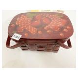 HAND PAINTED BASKET W/ APPLE MOTIF 11" X 7.5" X