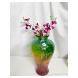 18" H GLASS MULTI-COLOR VASE W/ SILK FLOWERS