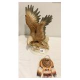 EAGLE FIGURINE (HAS A CHIP) AND BEAR WALL HANGING