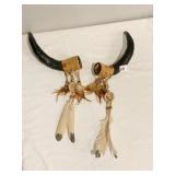 HORN WALL HANGING W/ FEATHERS