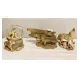MUSICAL GLOBE AND TWO WOLF FIGURINES