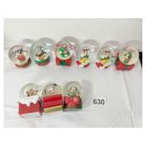 9 MINI SNOW GLOBES VARIOUS YEARS