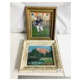 TWO FRAMED ENVESTOL SIGNED ON CANVAS #10 FOOTBALL