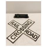 RAILROAD CROSSING SIGN AND BACHMANN TRAIN ENGINE