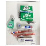 IRISH SPRING SOAP, TOOTHPASTE, TOOTHBRUSH