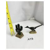 BRASS ROADRUNNER AND CACTUS