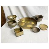BRASS SERVING TRAY, PLANTERS, TRINKET DISHES