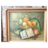 OIL ON CANVAS SIGNED W. YOUNG FRUIT SCENE DAMAGED