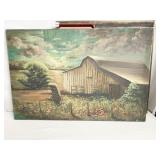 OIL ON CANVAS BARN SCENE UNFRAMED SIGNED GREENE