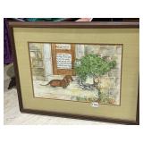 DACHSHUND WATERCOLOR SIGNED SARAANNE FINDER 1980