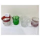 RUBY FLASH TOOTHPICK HOLDER, FOSTORIA HAT, ETC.