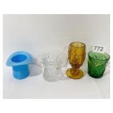 FOSTORIA HAT, MCKEE AMBER TOOTHPICK HOLDER, BLUE