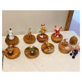 WOOD TRINKET BOXES, SOME WITH FIGURES ATTACHED,
