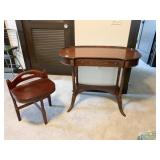BOW FRONT MAHOGANY DESK W/ APPLIED CARVING AND