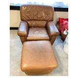 BROWN LEATHER CHAIR W/ OTTOMAN