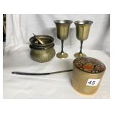 ASSORTED BRASS INCLUDING 2 GOBLETS AND CANDLE
