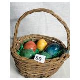 5 LARGE MARBLE EGGS IN BASKET