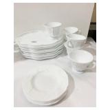 MILK GLASS SNACK SET INCLUDING 3 LUNCHEON PLATES,
