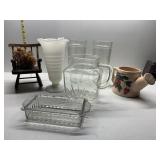 MILK GLASS FOOTED BASE, GLASS PITCHER, SM. MINI