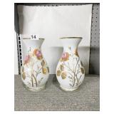WHITE CASED GLASS VASES 9"