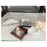 WENDELL AUGUST DISH, NAPKIN HOLDER, CRYSTAL FIGURE