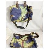 TWO LEATHER STRAP AND TRIM CANVAS BAGS W/