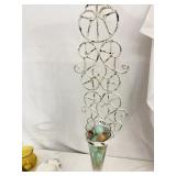 IRON WALL HANGER W/ GLASS VASE AND ACCENT BALLS