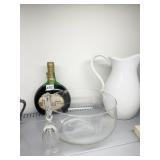 TALL PITCHER, BELL, GLASS BOWL