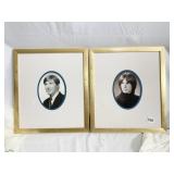 2 GOLD FRAME PICTURE FRAMES OVAL MAT 15" X 13"